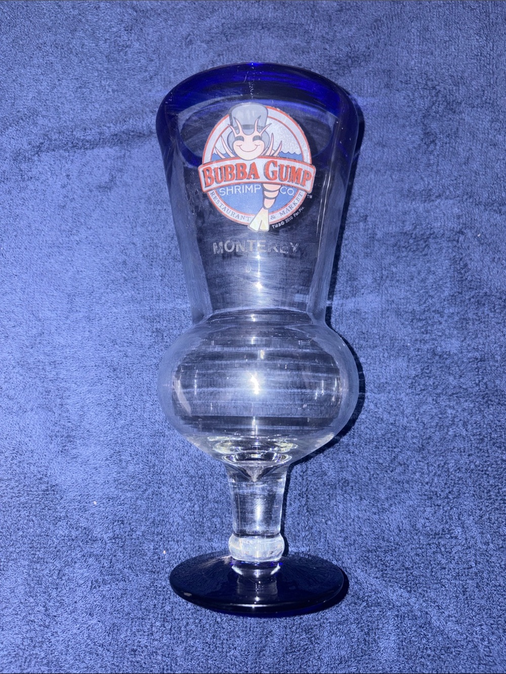 Vintage 22 oz 9 inches Bubba Gump Shrimp Co. Monterey Souvenir Goblet - Blue Rim